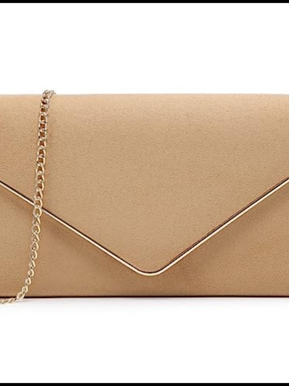 Faux Suede Evening Clutch Purse with Gold-Tone Hardware & Chain Strap
